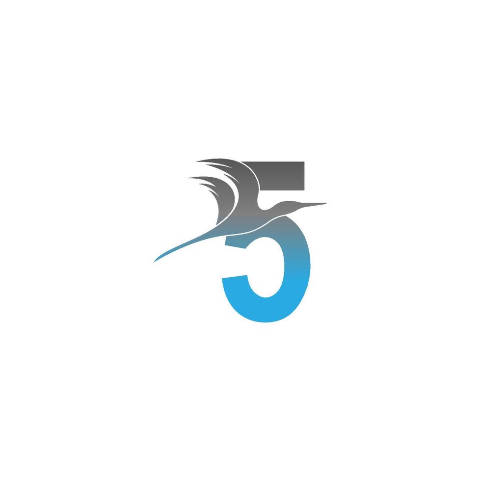 logotipo número 5 con diseño de icono de pájaro pelícano vector