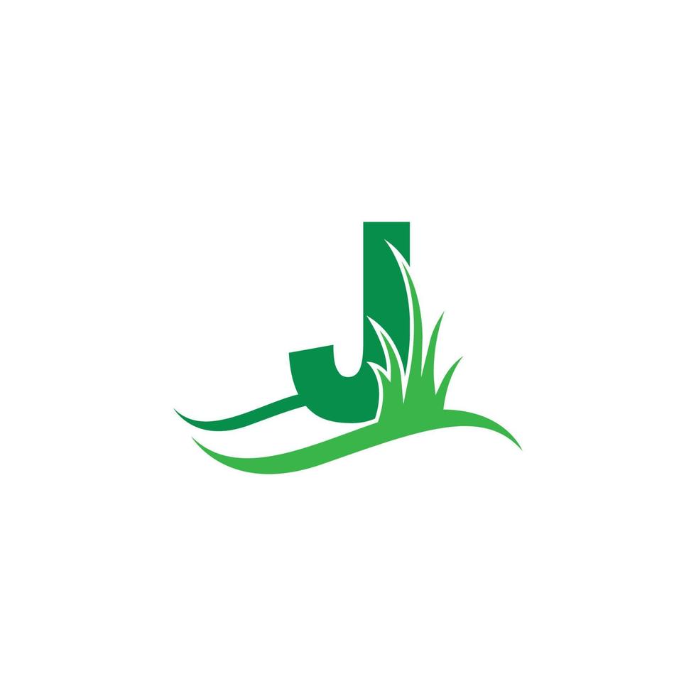 letra j detrás de un vector de diseño de logotipo de icono de hierba verde