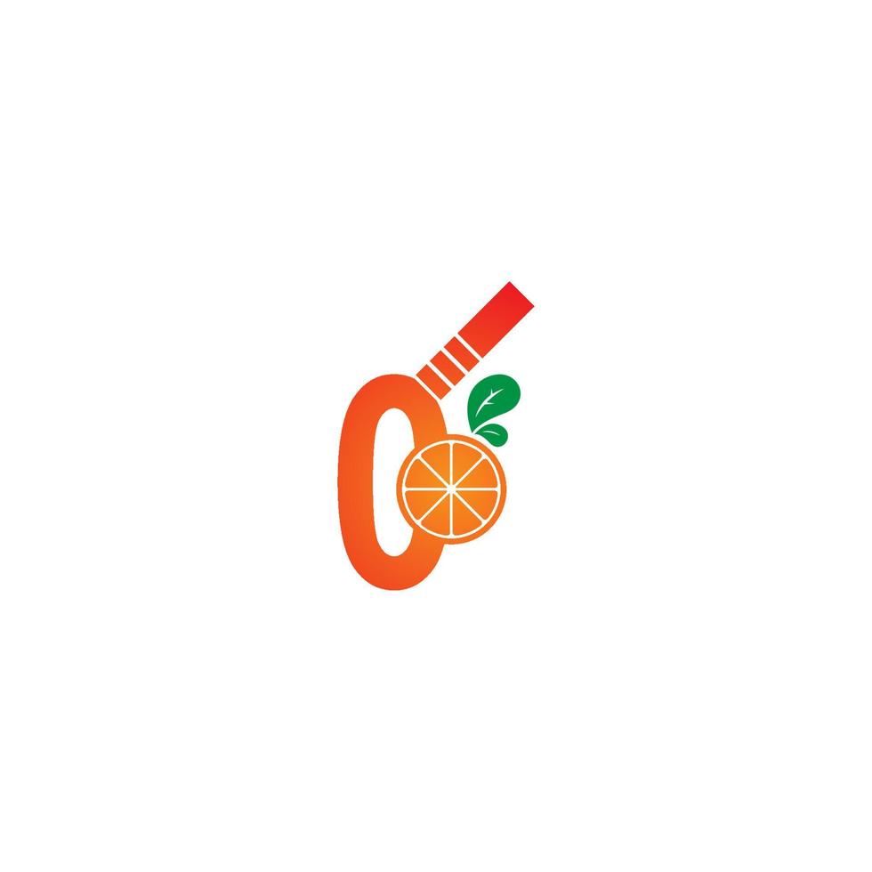 Number zero with juice orange icon logo design template vector