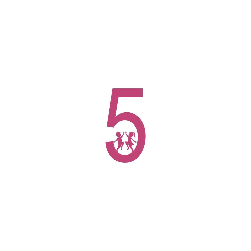 Number 5 and kids icon logo design vector