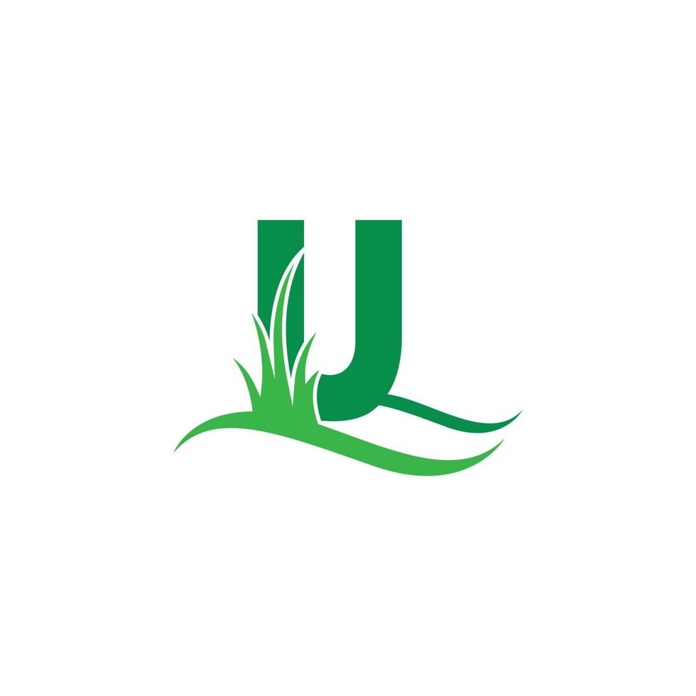 Letter U behind a green grass icon logo design vector