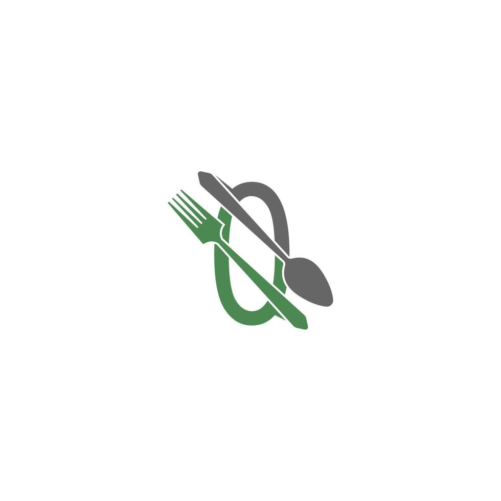 Number zero with fork and spoon logo icon design vector