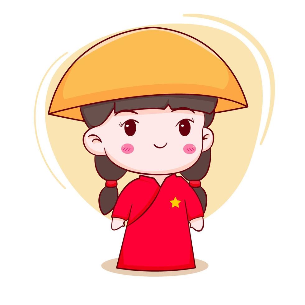 lindo personaje de dibujos animados de niña vietnamita fondo aislado vector