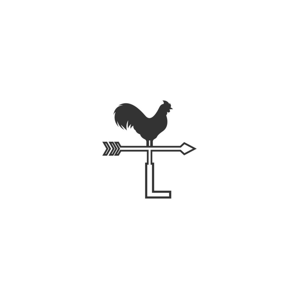 Letter L logo with rooster wind vane icon design vector