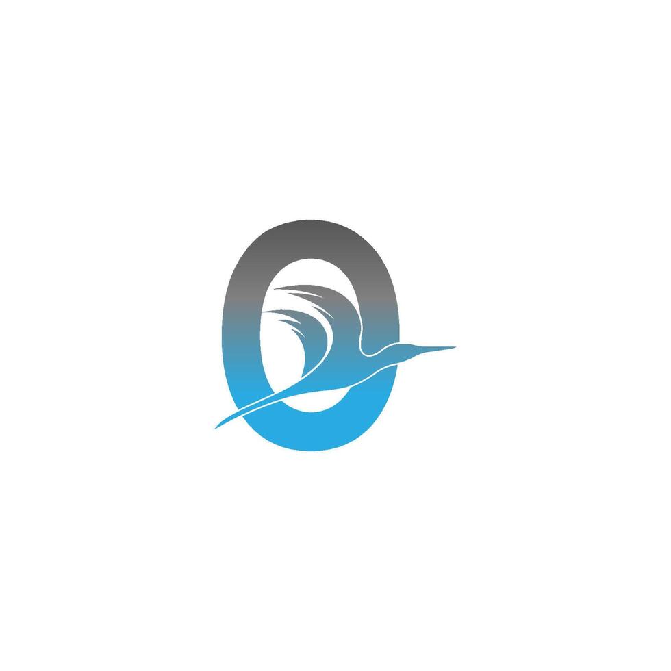 logotipo de letra o con diseño de icono de pájaro pelícano vector