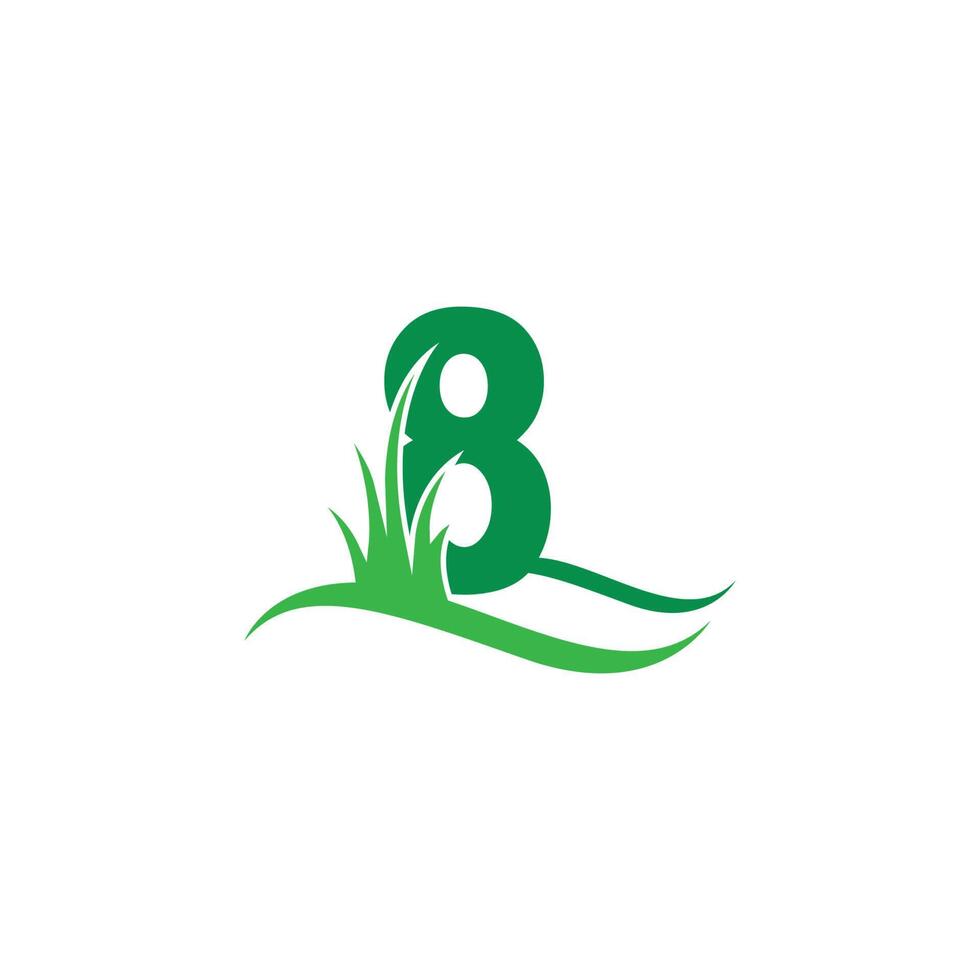 Number 8 behind a green grass icon logo design vector