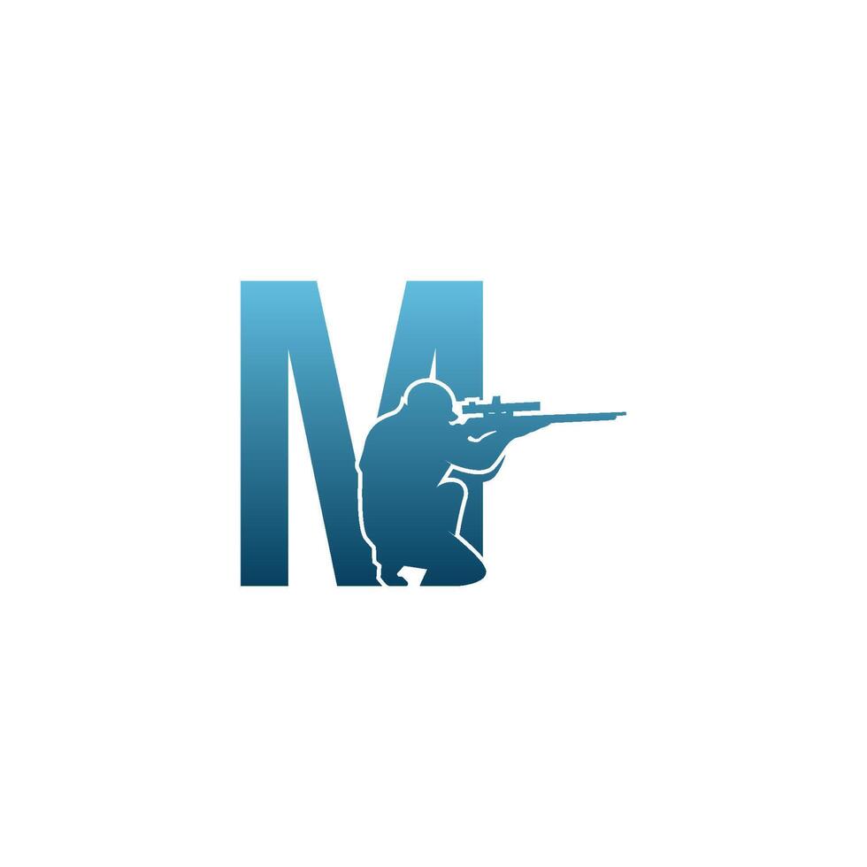 Letter M with sniper icon logo design concept template vector