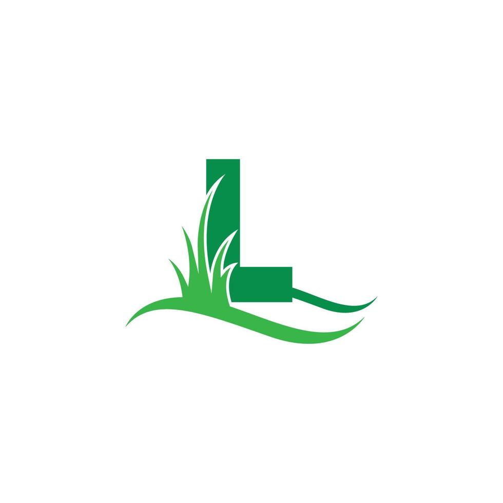 Letter L behind a green grass icon logo design vector