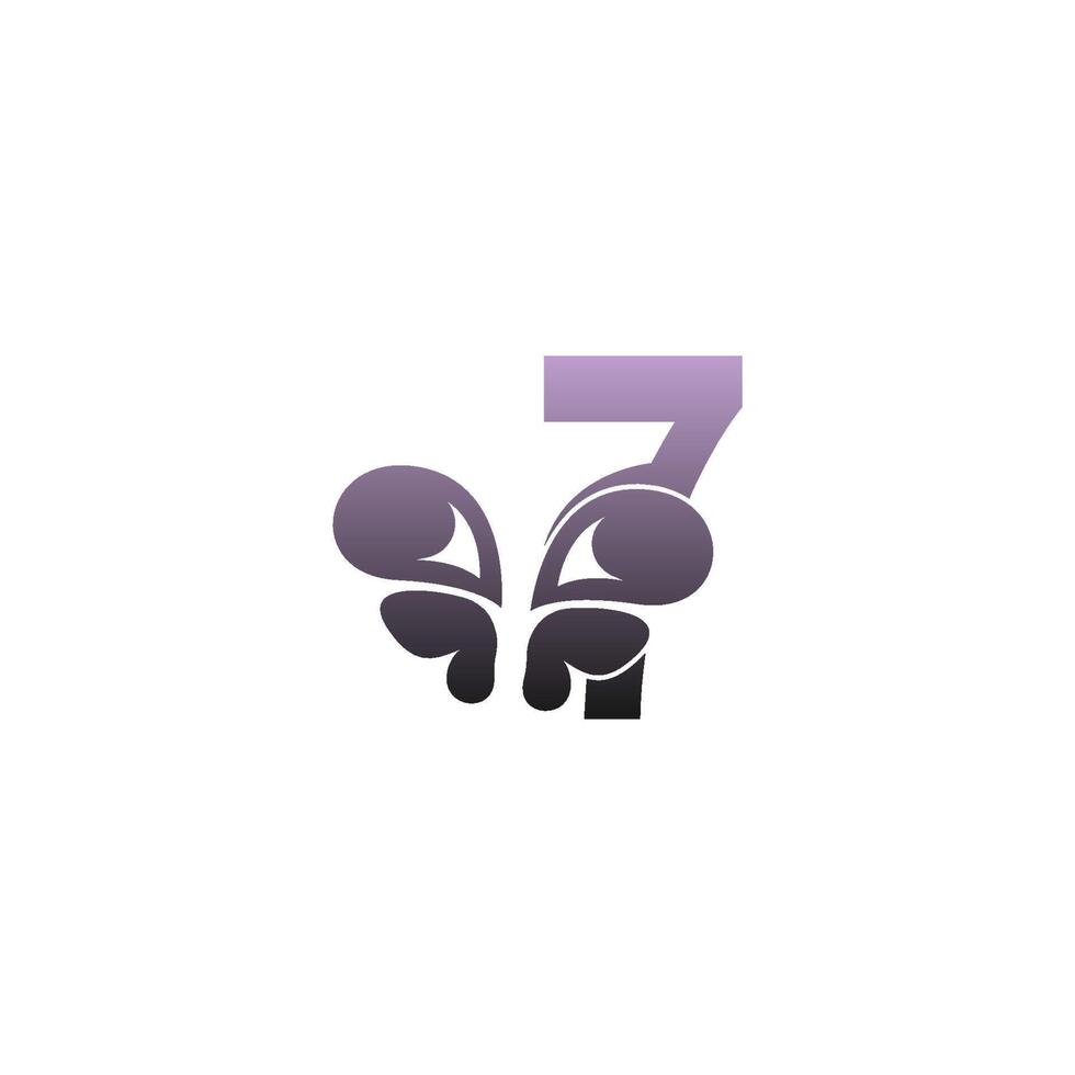 número 7 con vector de diseño de logotipo de icono de mariposa