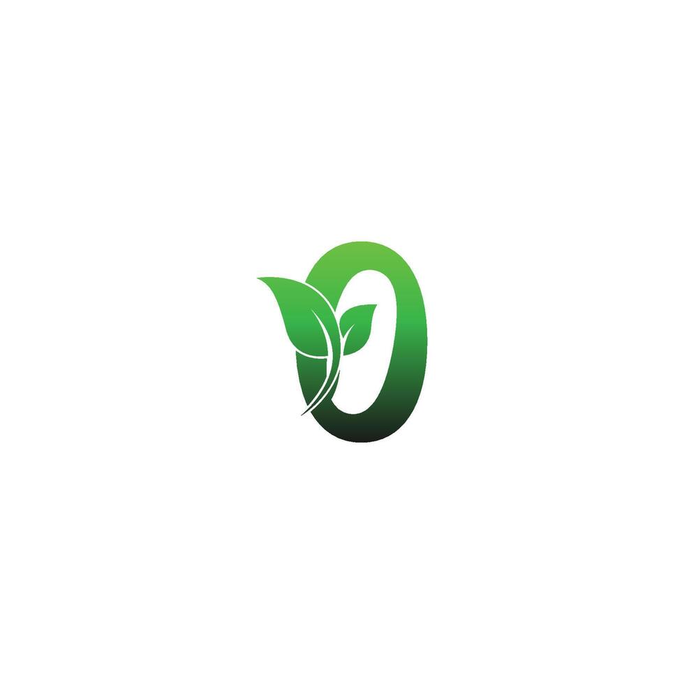 número cero con ilustración de plantilla de diseño de logotipo de icono de hojas verdes vector