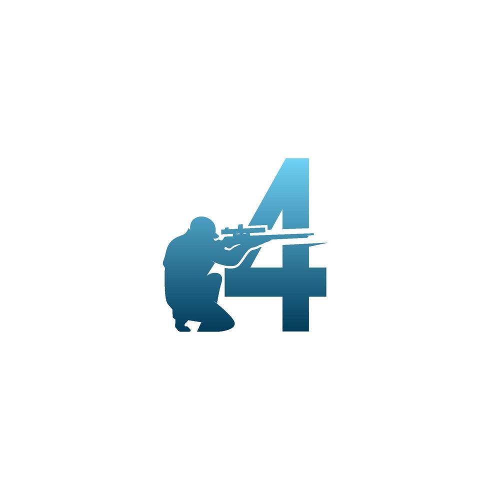 Number 4 with sniper icon logo design concept template vector