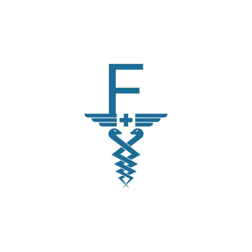 letra f con vector de diseño de logotipo de icono de caduceo