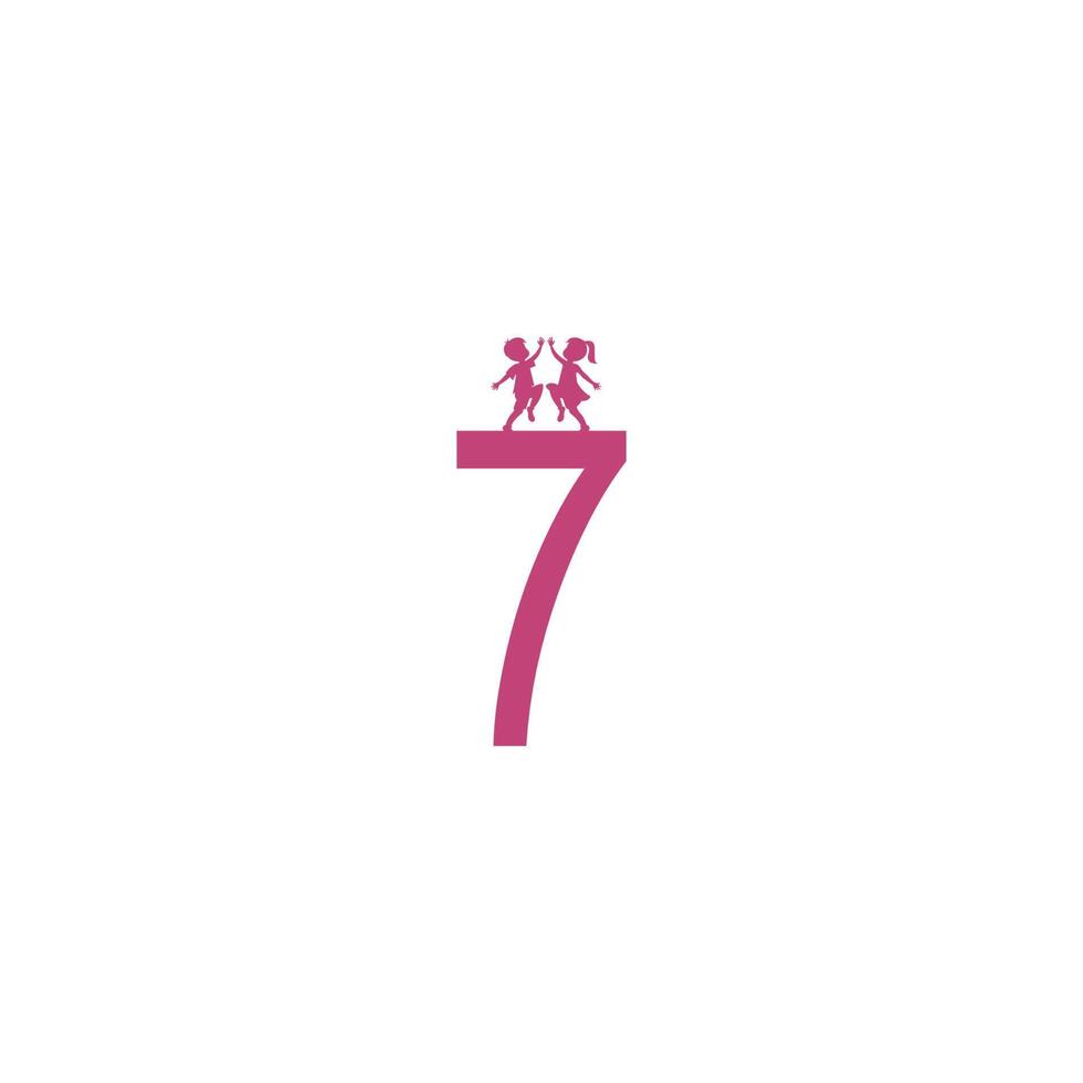 Number 7 and kids icon logo design vector