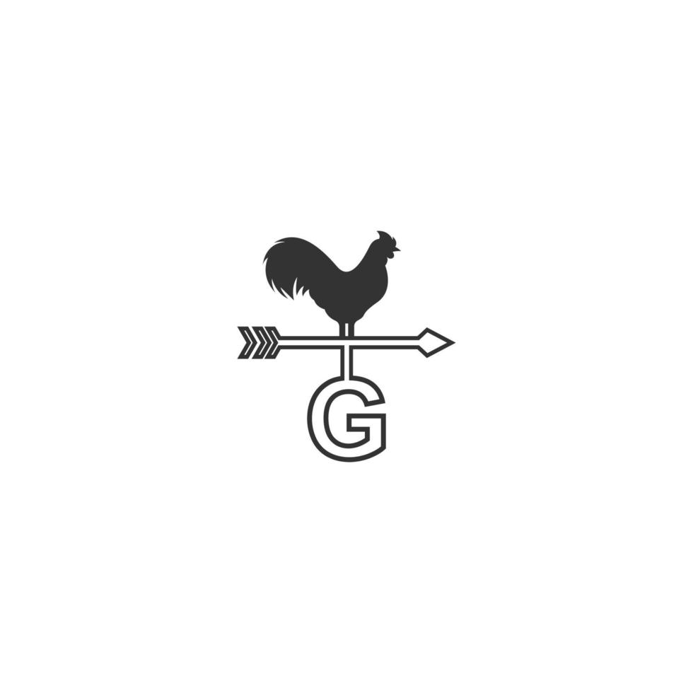 logotipo de la letra g con vector de diseño de icono de veleta de gallo