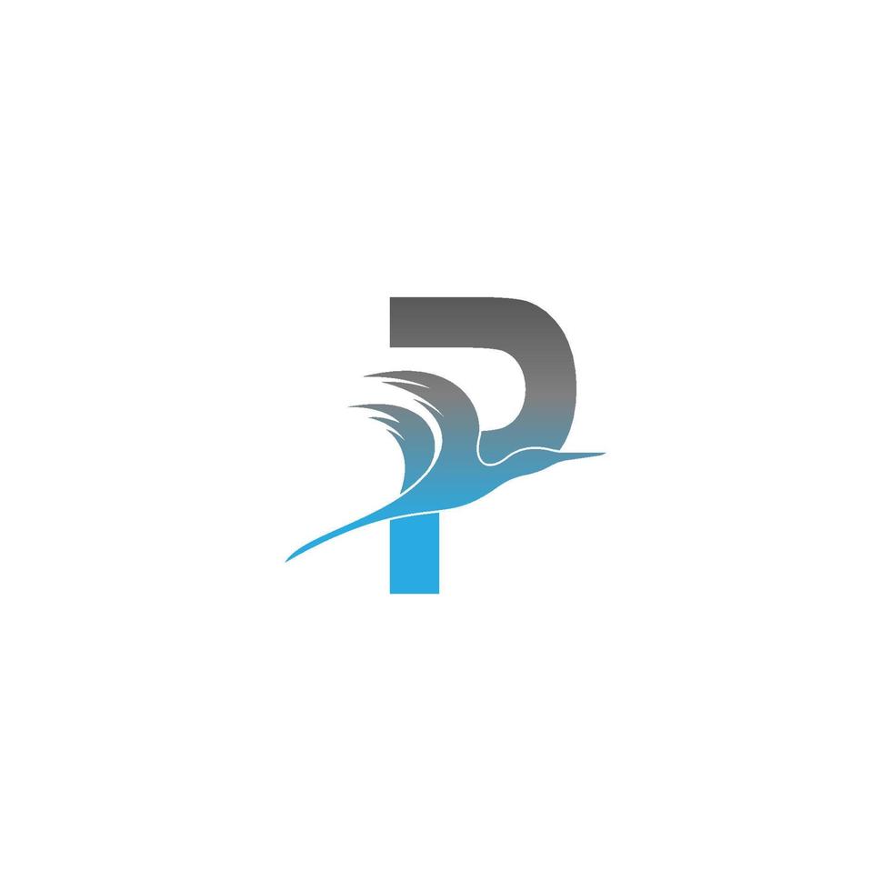 logotipo de letra p con diseño de icono de pájaro pelícano vector