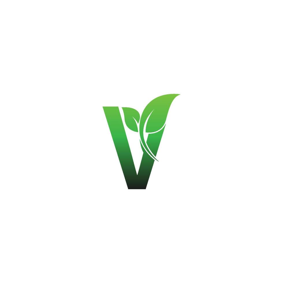 Letter V with green leafs icon logo design template illustration vector