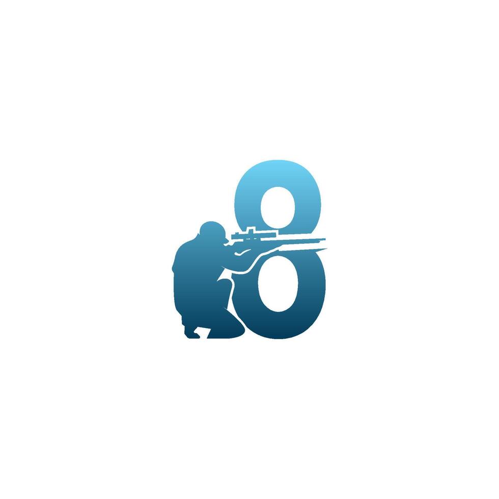 Number 8 with sniper icon logo design concept template vector