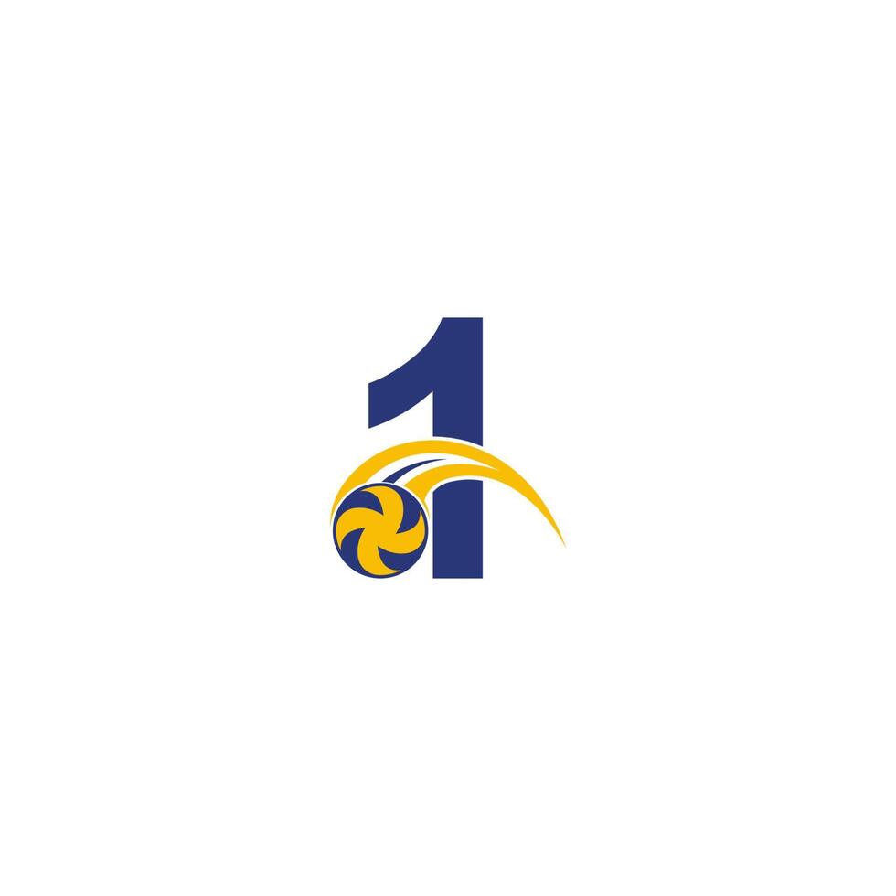 número 1 con plantilla de diseño de logotipo de icono de voleibol aplastante vector
