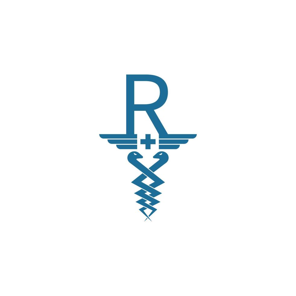 letra r con vector de diseño de logotipo de icono de caduceo