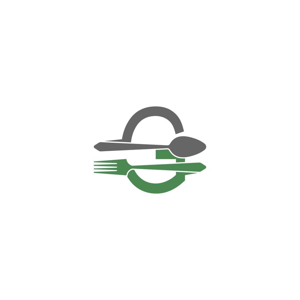 letra g con vector de diseño de icono de logotipo de tenedor y cuchara