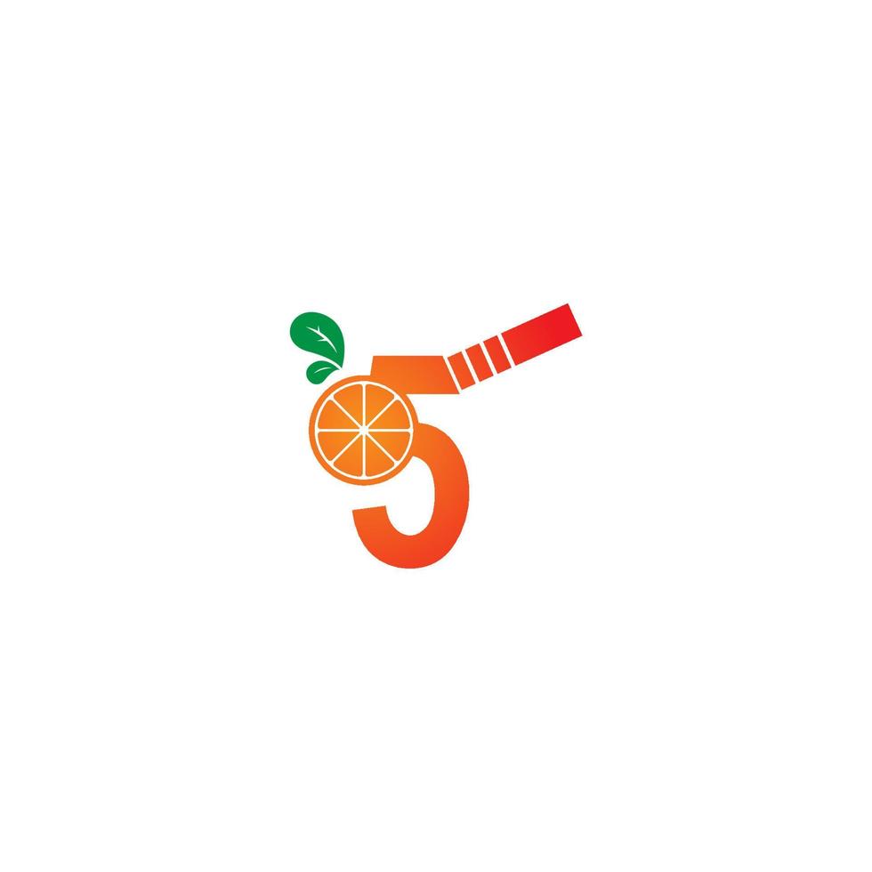 Number 5 with juice orange icon logo design template vector