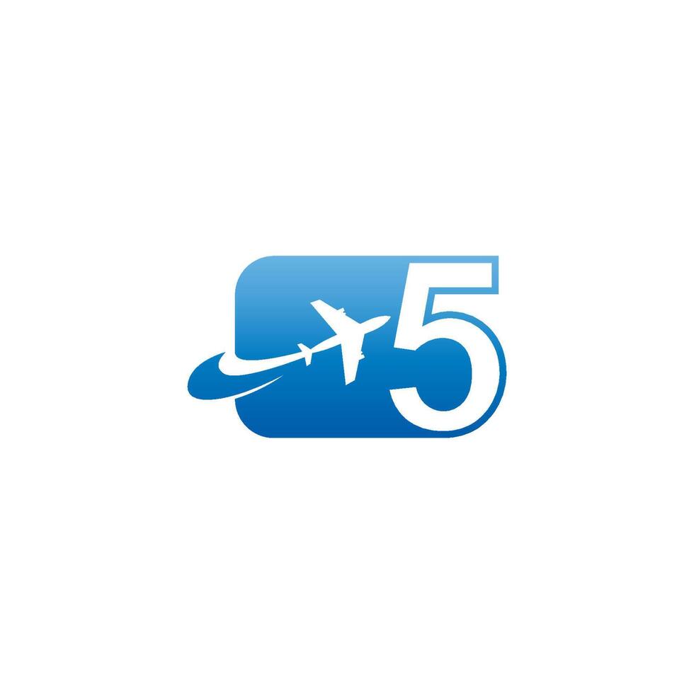 número 5 con vector de diseño de icono de logotipo de avión