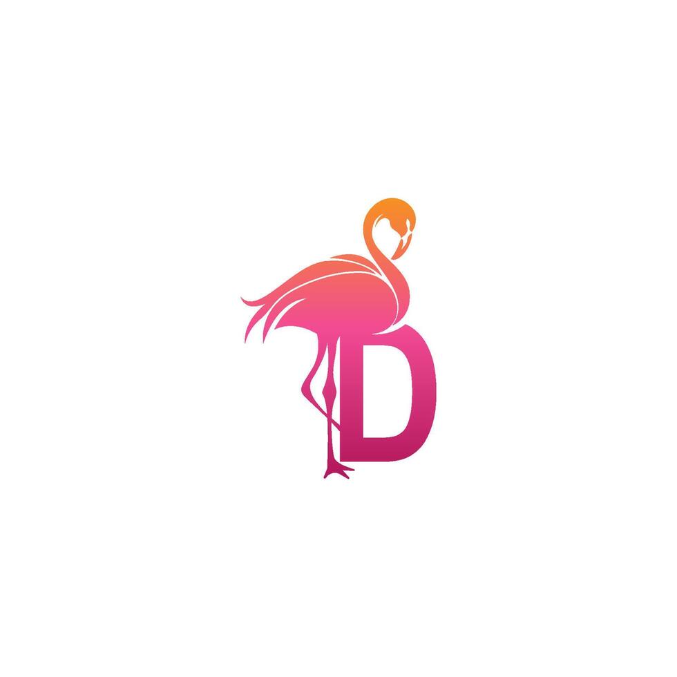 icono de pájaro flamenco con vector de diseño de logotipo letra d