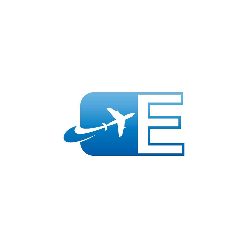 letra e con vector de diseño de icono de logotipo de avión