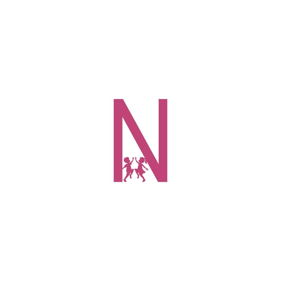 vector de diseño de logotipo de icono de letra n y niños