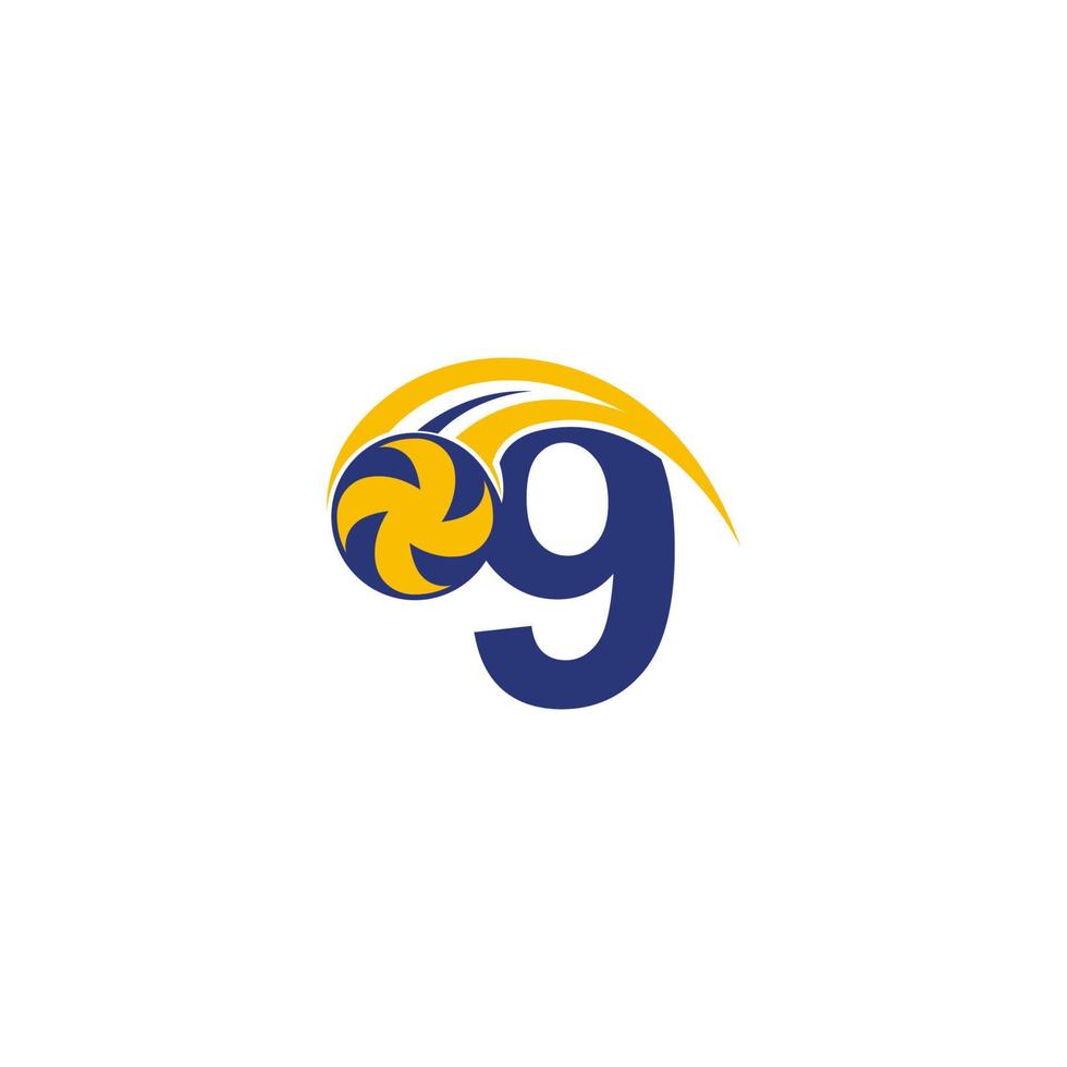 número 9 con plantilla de diseño de logotipo de icono de voleibol aplastante vector
