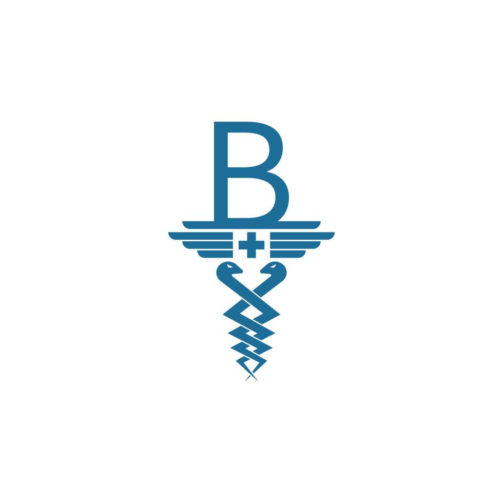 letra b con vector de diseño de logotipo de icono de caduceo