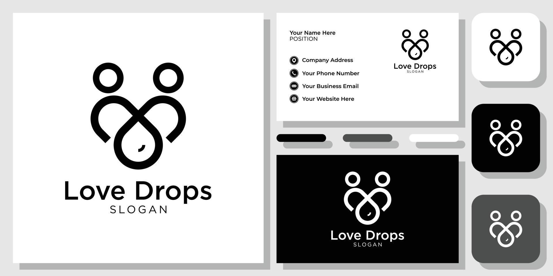 love drops heart couple connect romantic with business card template vector