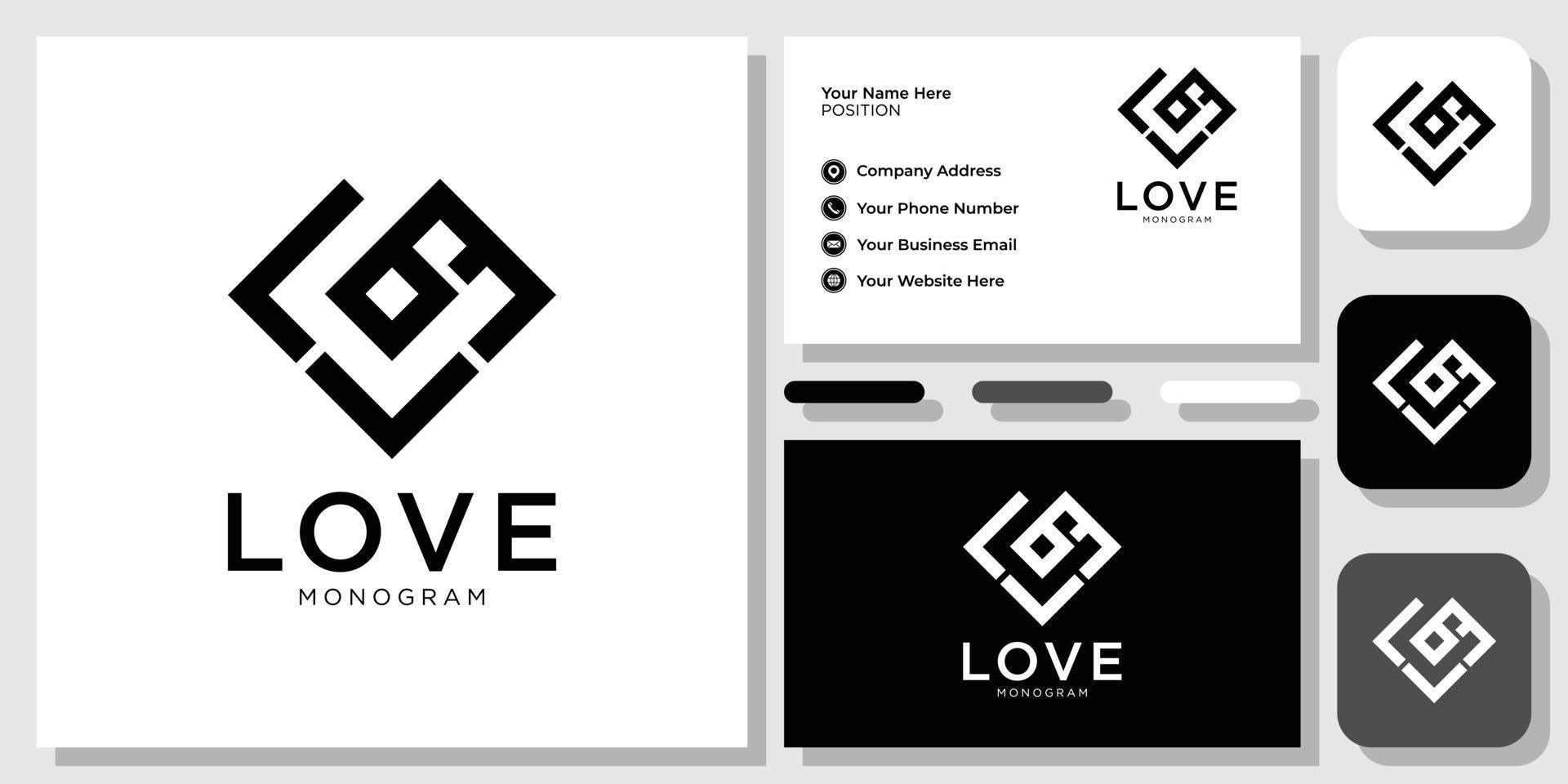 love abstract combination initials letters heart shape with business card template vector