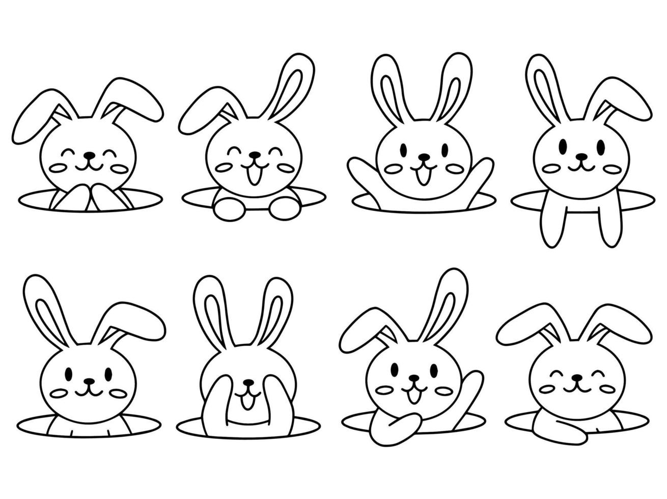 conjunto de lindos conejos de arte lineal para primavera y pascua vector