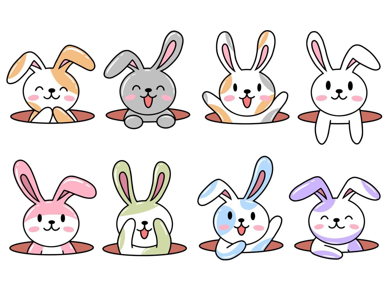 Set of Cute Rabbit many Color for Spring and Easter vector