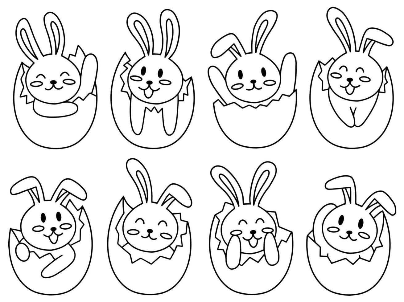 Easter line art Cute Bunny Hatched from Egg vector