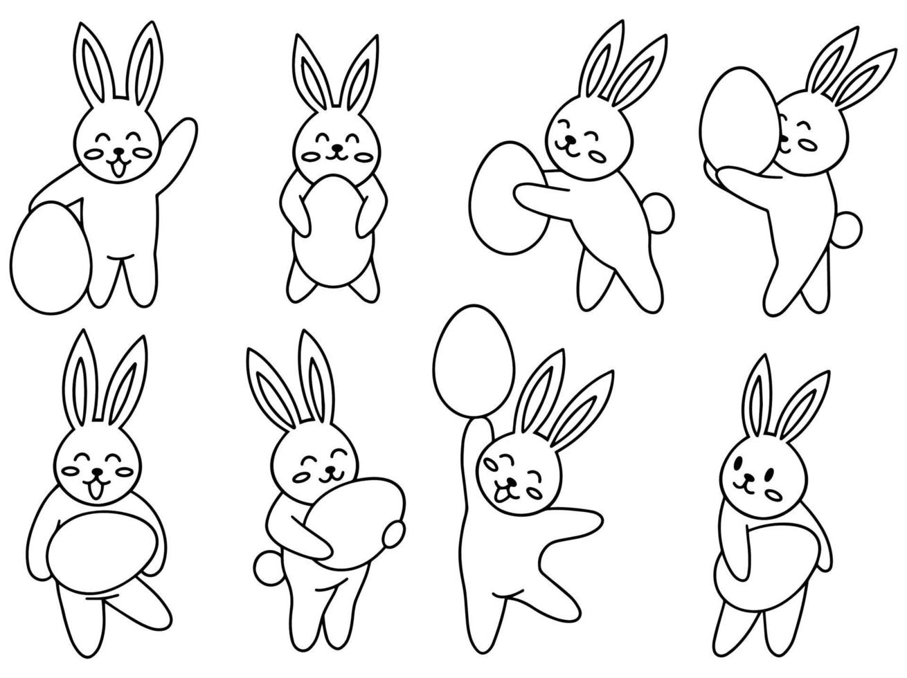 Set of Cute Bunny Line Art with Egg for Easter vector