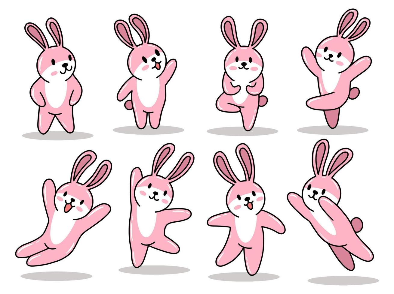 Set of Cute Rabbit on Pink Color for Spring and Easter vector