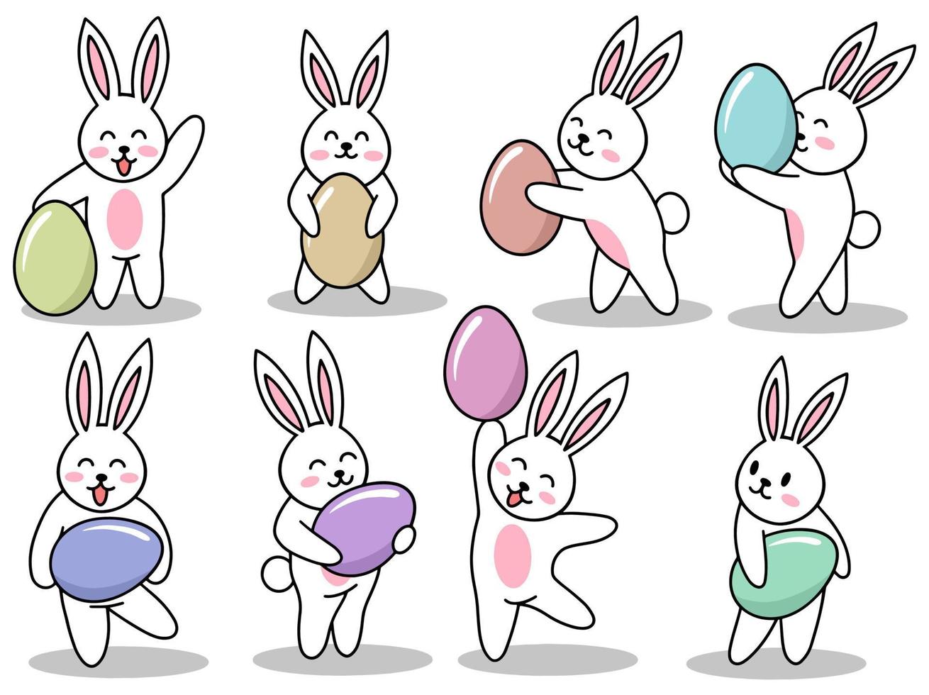 Set of Cute Rabbit with Egg for Easter vector