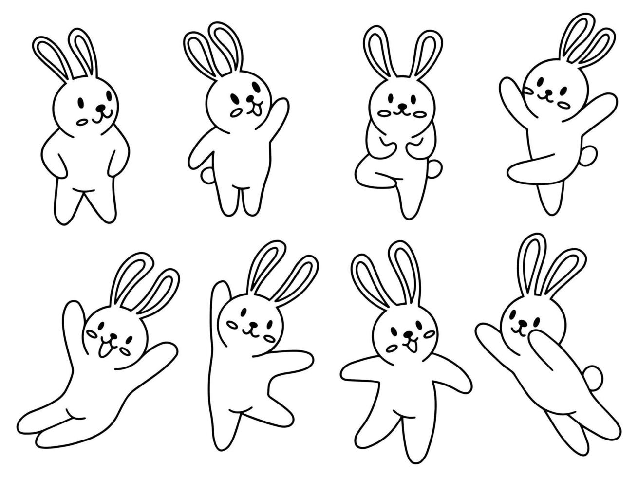 Set of Cute Line Art Rabbit for Spring and Easter vector