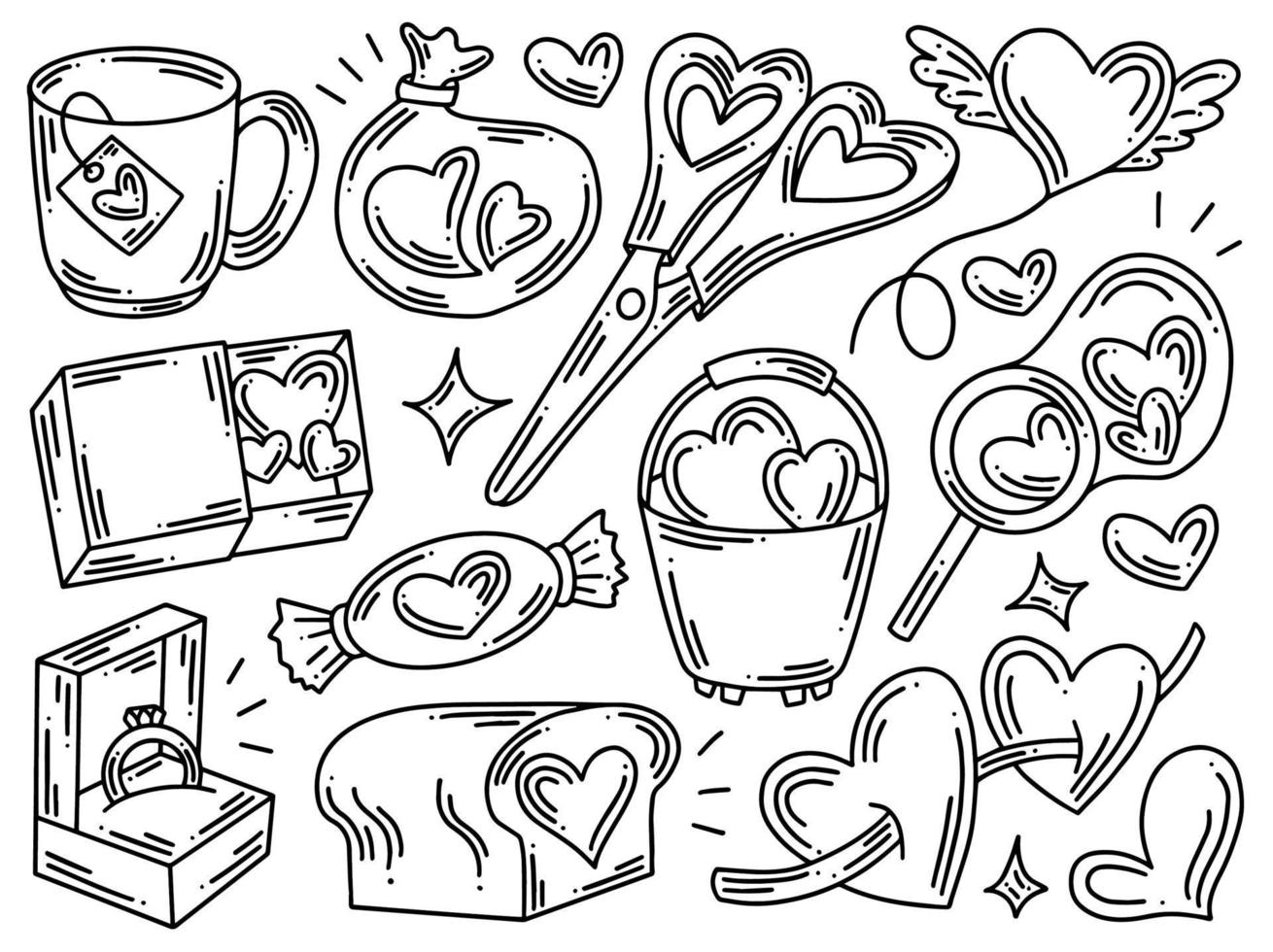 doodle de colección de elementos del día de san valentín vector