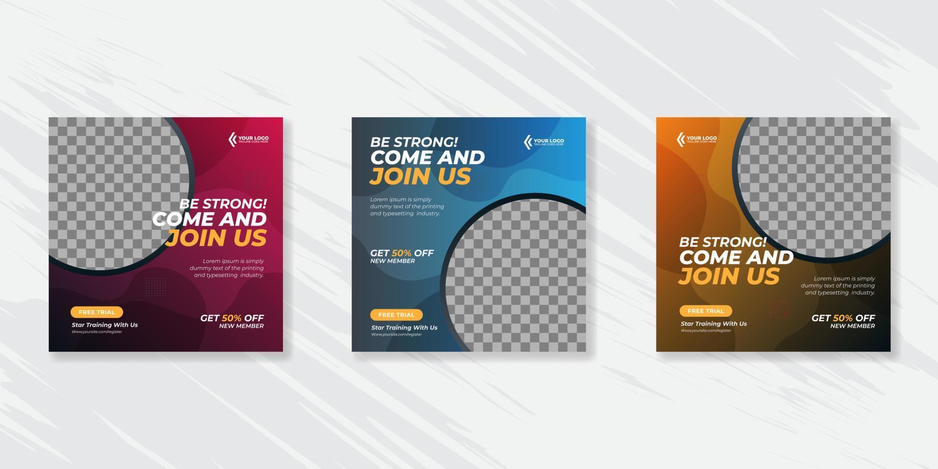 Gym and fitness social media post banner template vector