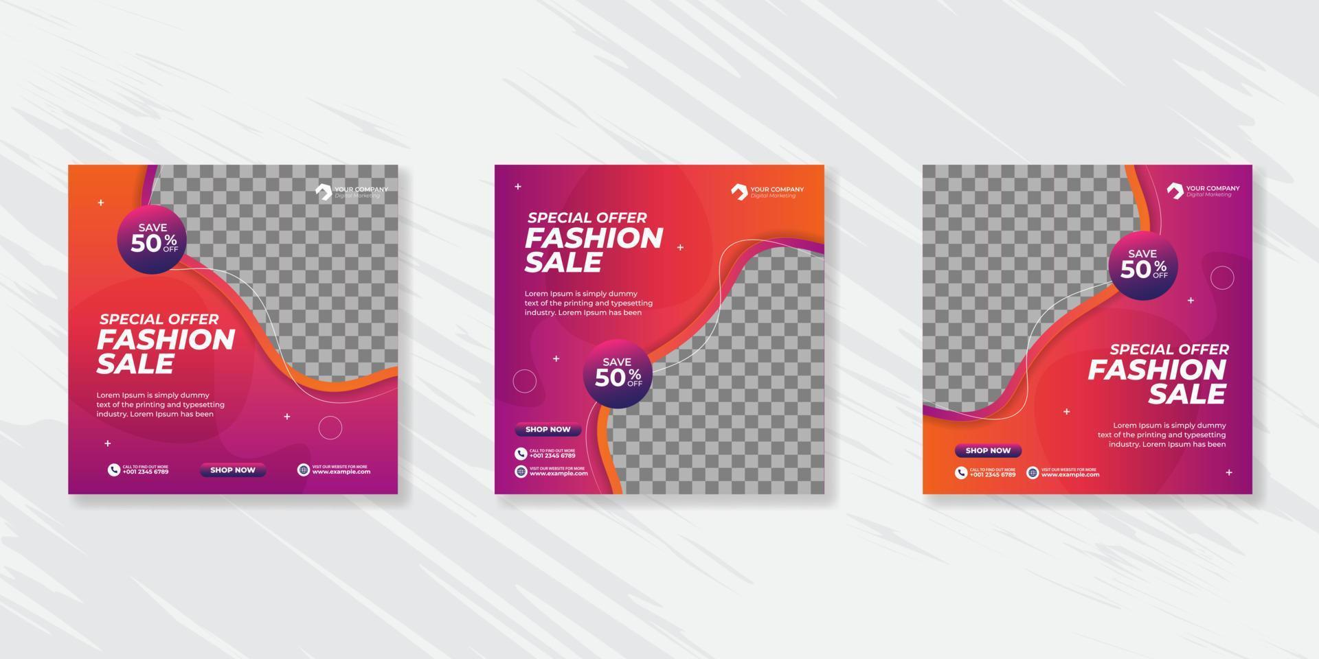 Modern Fashion social media post templates vector