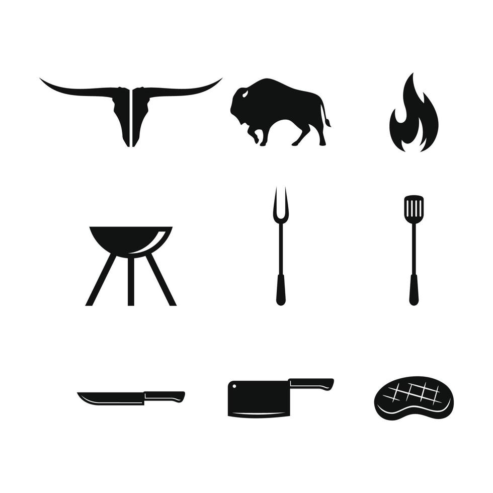 diseño de vector de silueta de barbacoa y parrilla para icono de logotipo