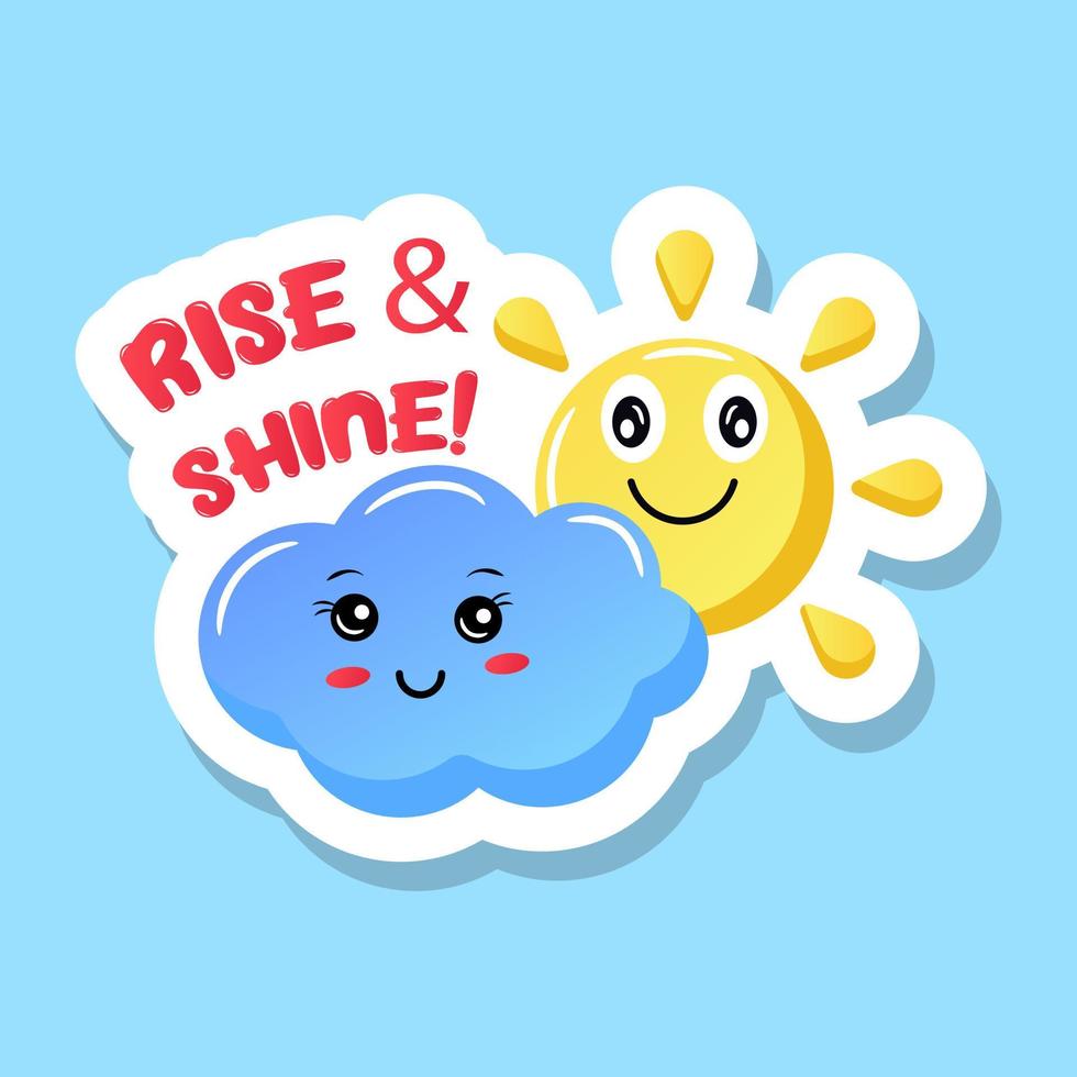 Cute sun with clouds, flat sticker of good morning vector