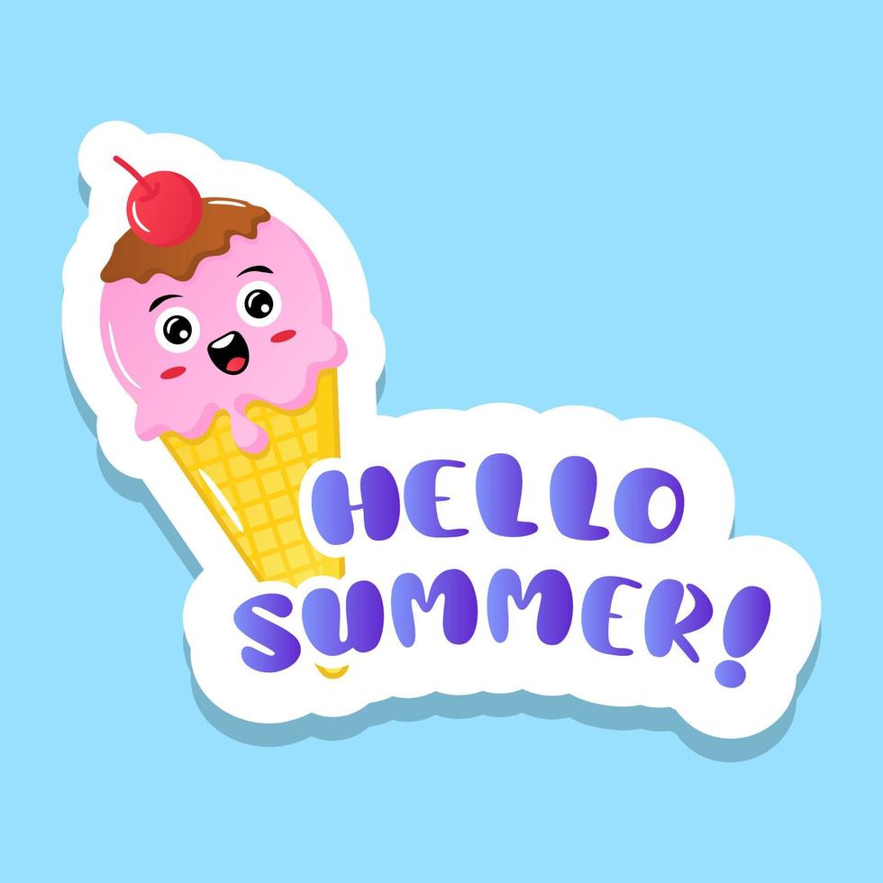 Lovely ice cream cone with hello summer text vector