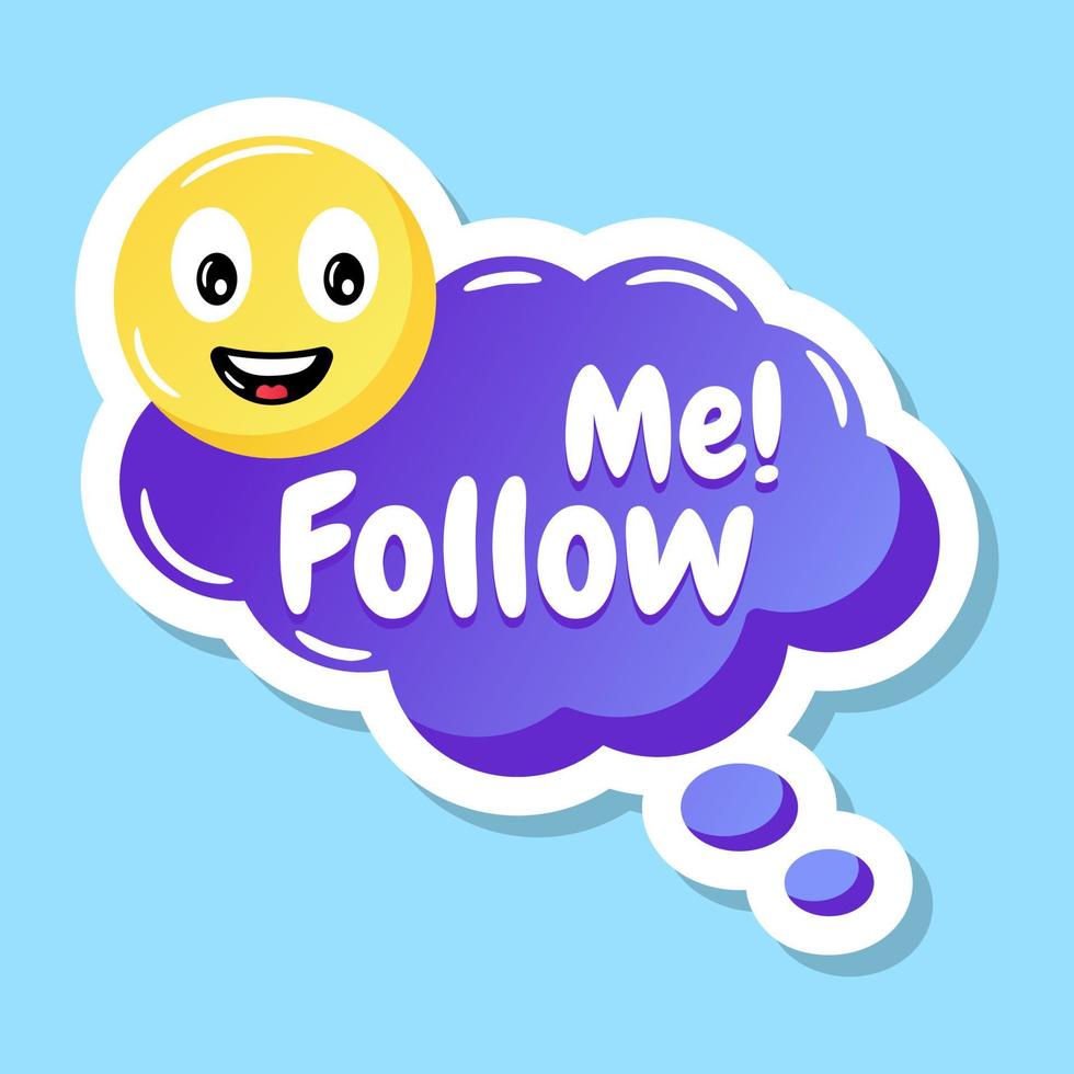 A dream bubble with follow me text, flat sticker vector