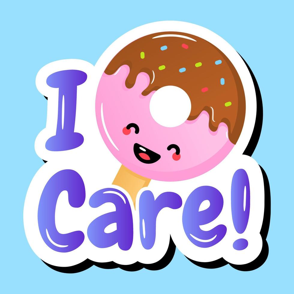 Yummy donut sticker vector with i care text