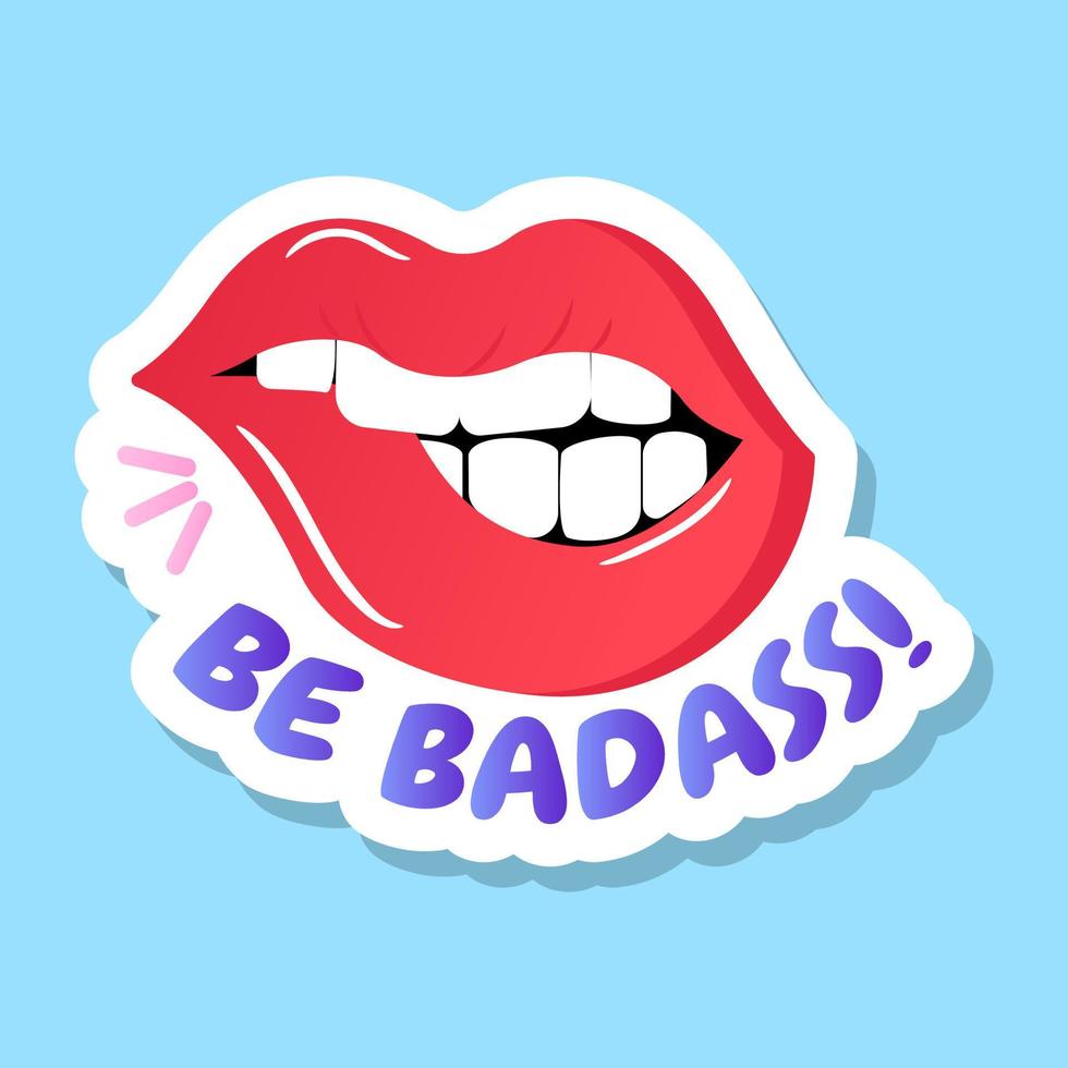 A badass lips sticker in flat style vector