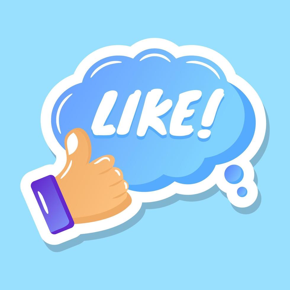 A like concept with thumbs up, flat sticker vector